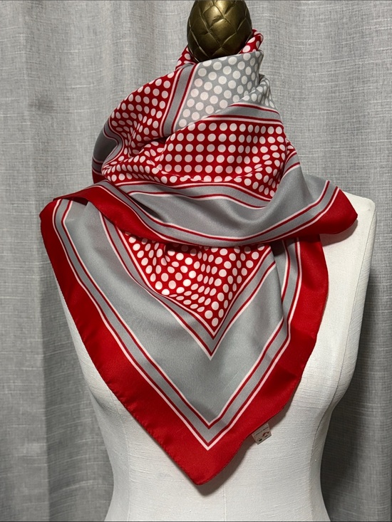 Accessories - Gorgeous Vintage Scarf-Made in Italy-100% Polyester-Red/Blue/White-Polka Dot